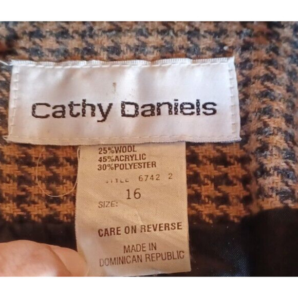 VTG CATHY DANIELS Wool Blend Blazer Women's 16 Green Beige Houndstooth Pattern - Picture 3 of 4